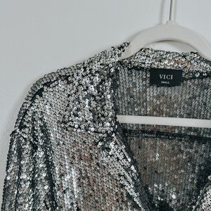 Vici Be A Star Sequins Button Down Top, Silver